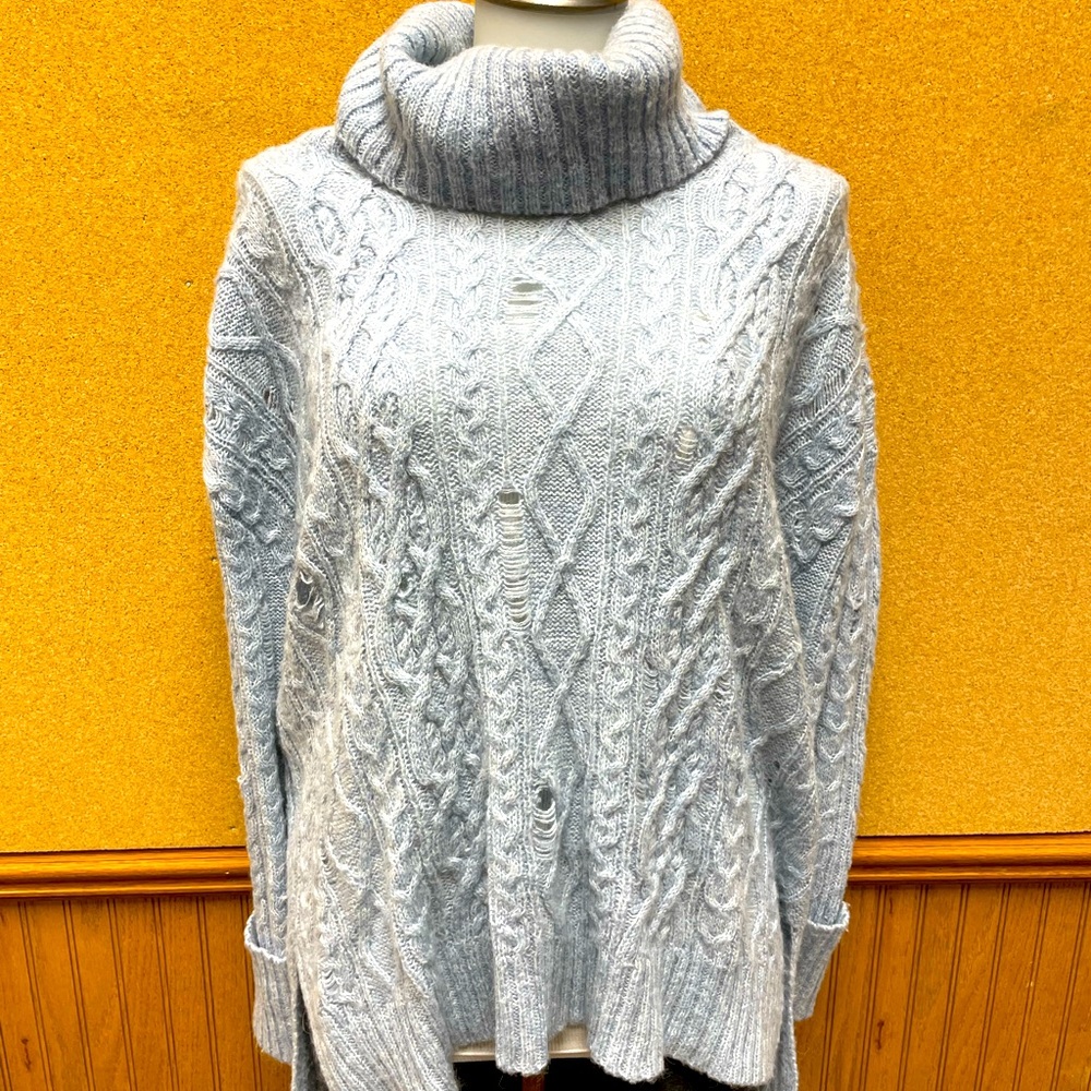 Free People destroyed sweater light blue